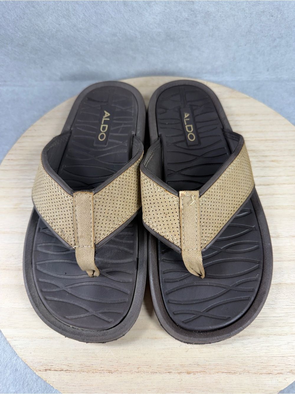Aldo Mens Tan Woven Strap Thong Sandals Flip Flops Brown Size 9